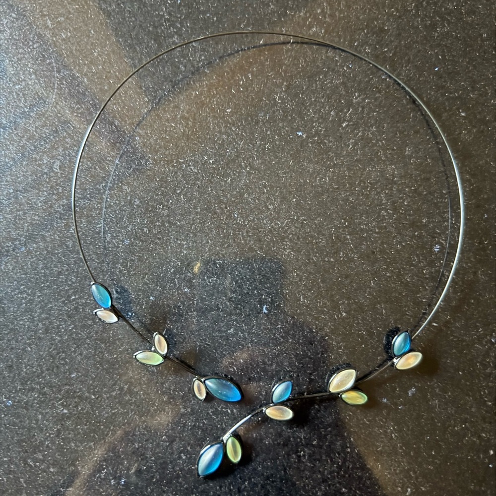 Elegant Silver Necklace with Blue and Green Accents
